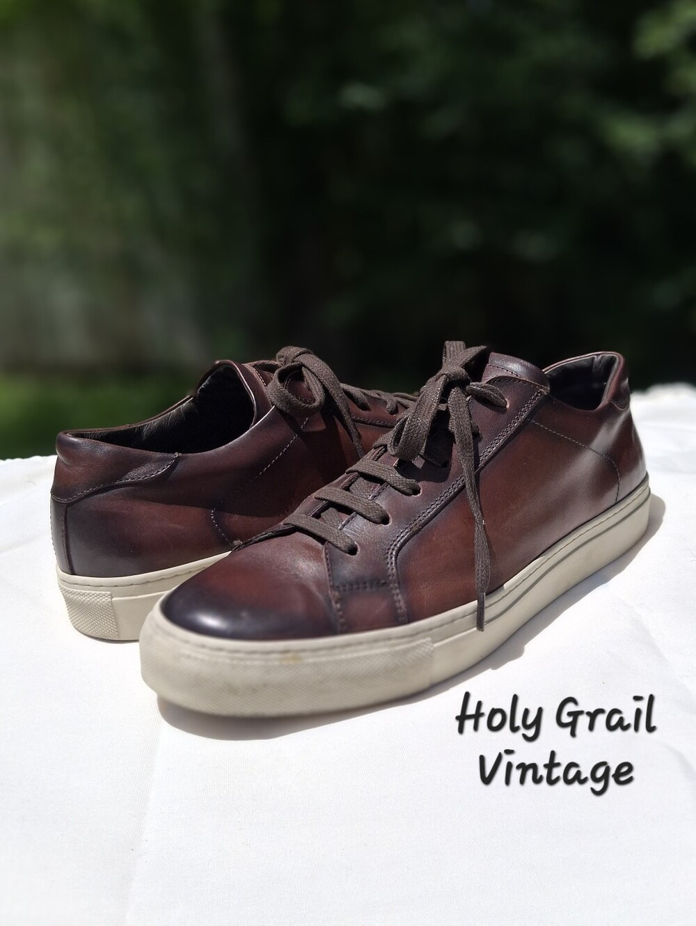 To Boot New York Men's Pescara Dark Brown Burnished Calf Low Top Sneaker Sz 9.5